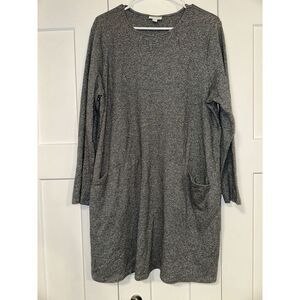 Pure Jill J Jill Heather Gray Knit Long Sleeve 100% Cotton Dress W Pockets Large